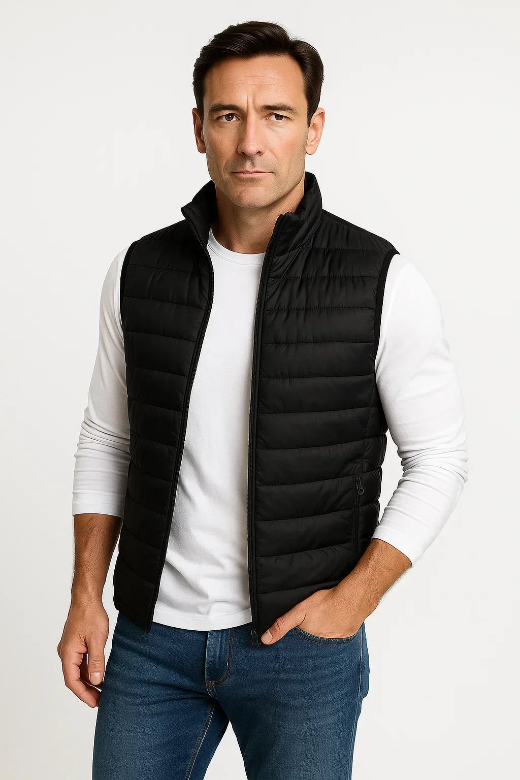 Cotton Padded Sleeveless Puffer Vest with Stand Collar for Men | Winter Wear