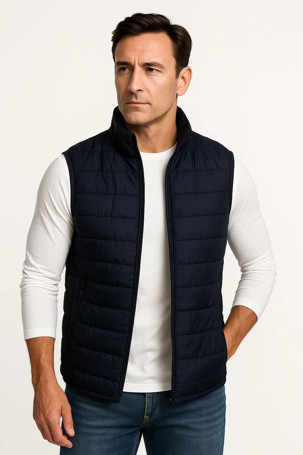 Cotton Padded Sleeveless Puffer Vest with Stand Collar for Men | Winter Wear