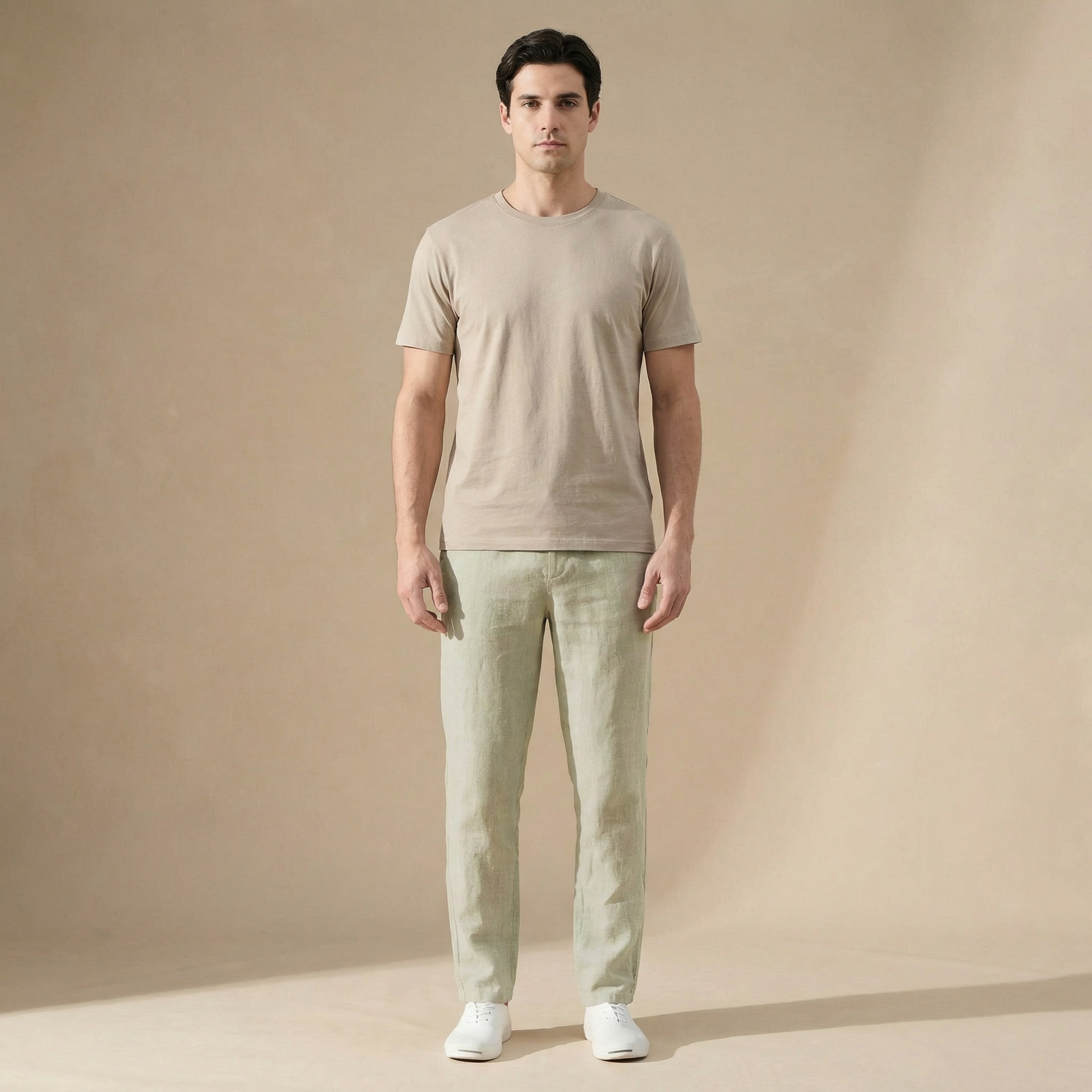 Linen Regular Fit Trousers for Men with Elasticated Waist