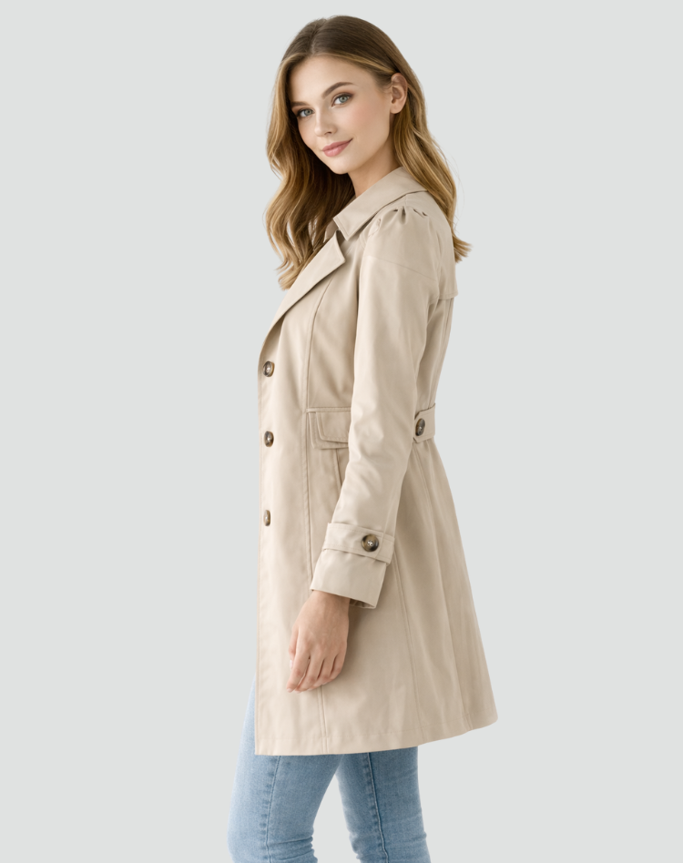 Tailored Lapel Mid-Length Trench Coat for Women | Classic Office Style