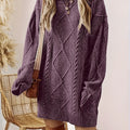 Cable Knit Relaxed Fit Round Neck Sweater Dress for Women | Diamond Texture
