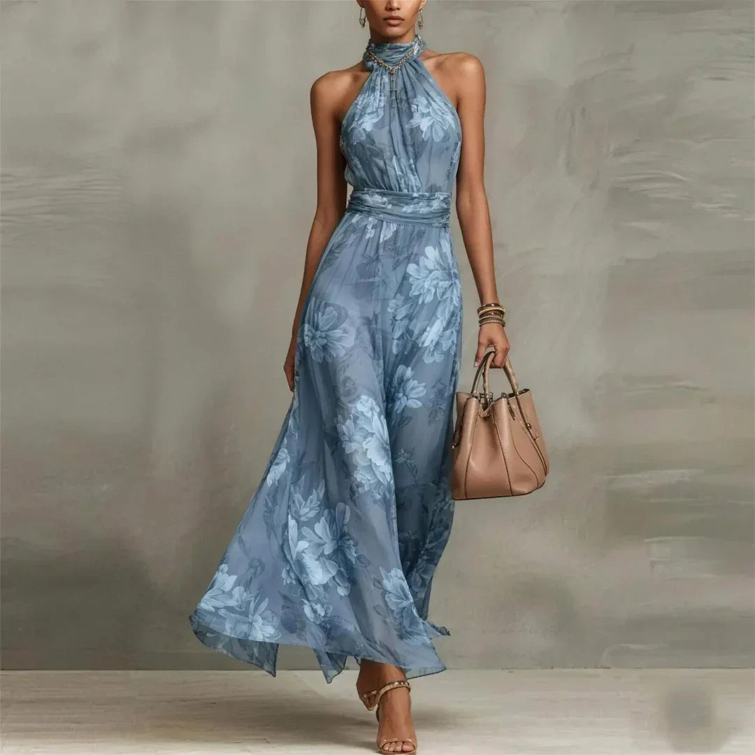 Floral Halter Neck Maxi Dress for Women | Wedding Guest