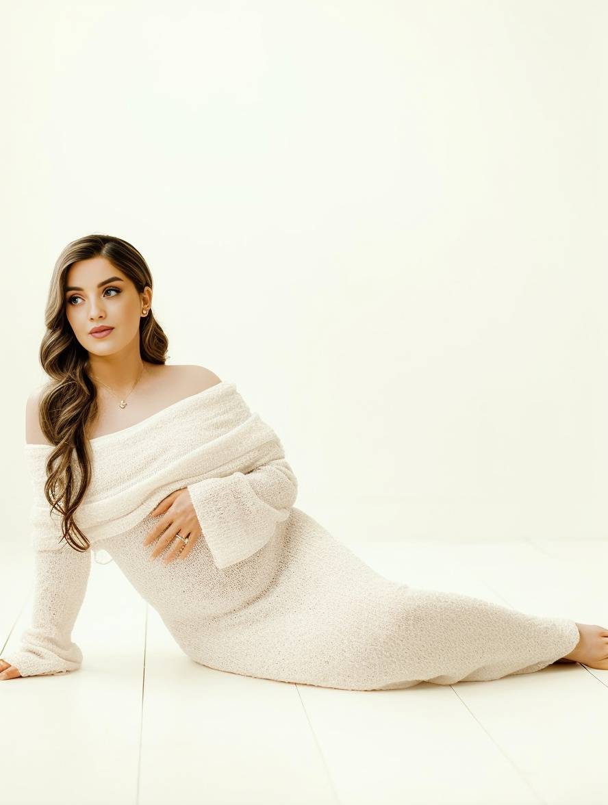 Off-Shoulder Long Sleeve Maternity Dress for Women