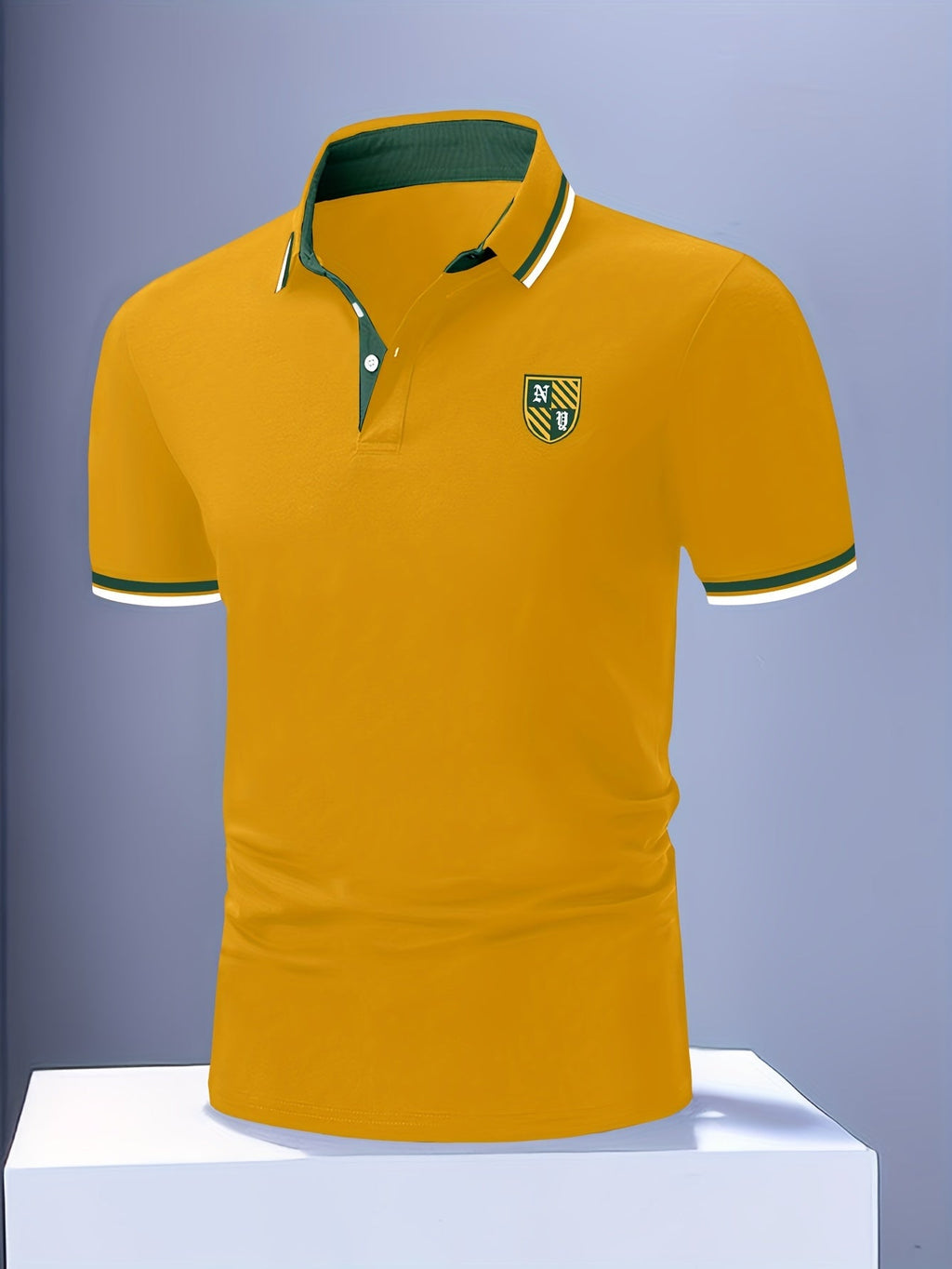 Yellow Striped Short Sleeve Knit Polo Shirt for Men | Lightweight Summer Wear