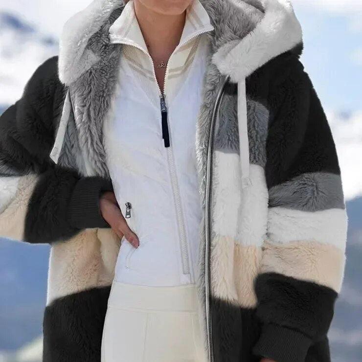 Warm Women's Winter Jacket with Hood | Zipper, Long Sleeve