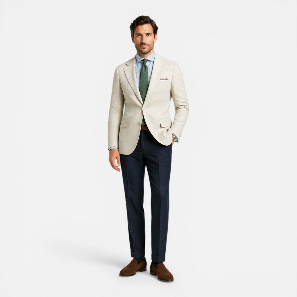 Beige Linen Slim Fit Tailored Blazer for Men | Smart Casual Summer Wear
