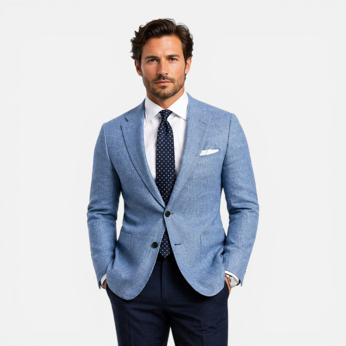 Beige Linen Slim Fit Tailored Blazer for Men | Smart Casual Summer Wear