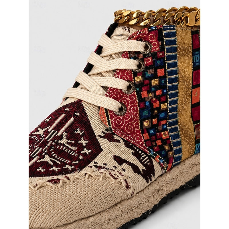 Bohemian Patterned Platform High Top Sneakers for Women | Lace Up Casual Wear