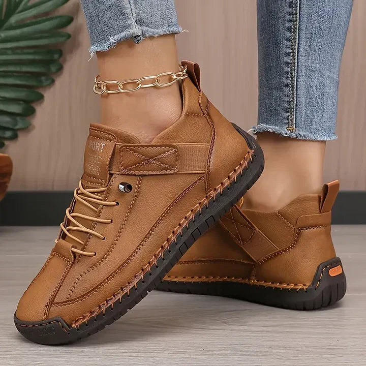 Leather Orthopedic Cushioned Sneakers for Women with Supportive Arch Sole