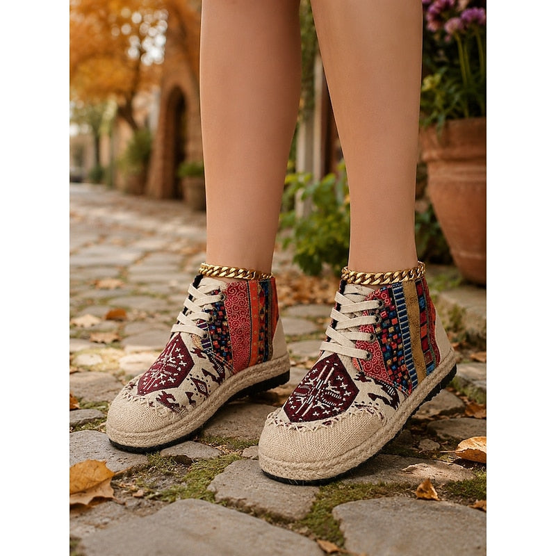 Bohemian Patterned Platform High Top Sneakers for Women | Lace Up Casual Wear