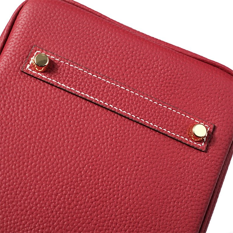 Genuine Leather Twist Lock Multi Pocket Handbag with Gold Hardware for Women