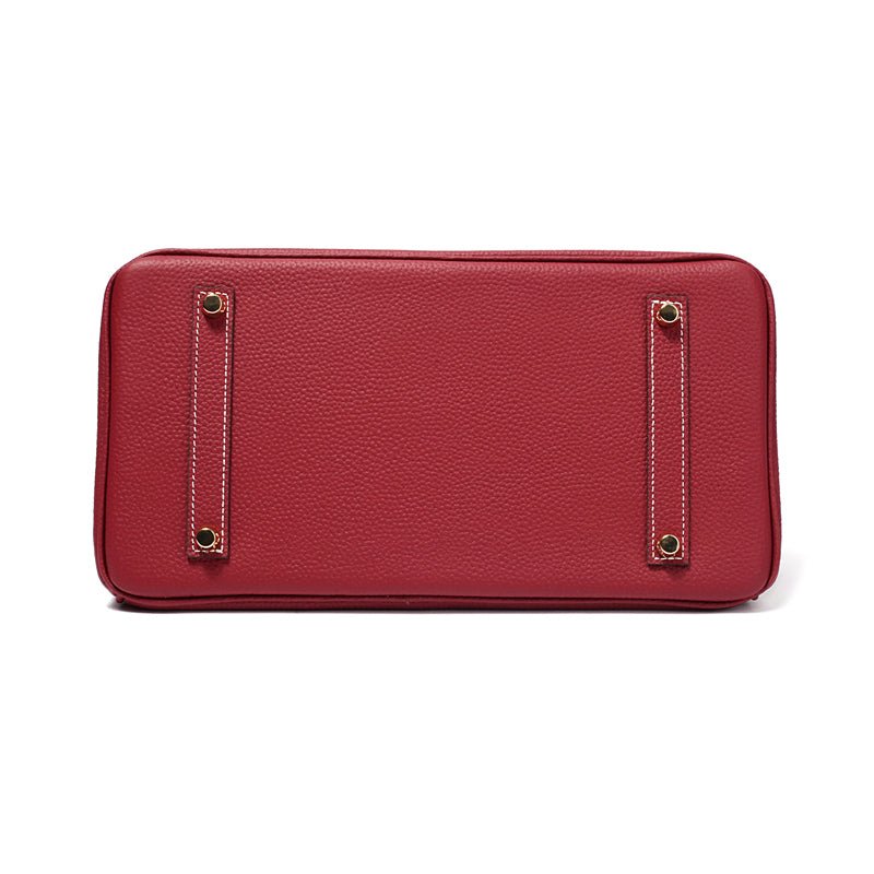 Genuine Leather Twist Lock Multi Pocket Handbag with Gold Hardware for Women