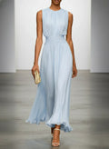 Sleeveless Ruched A-Line Chiffon Maxi Dress for Women | Wedding Guest