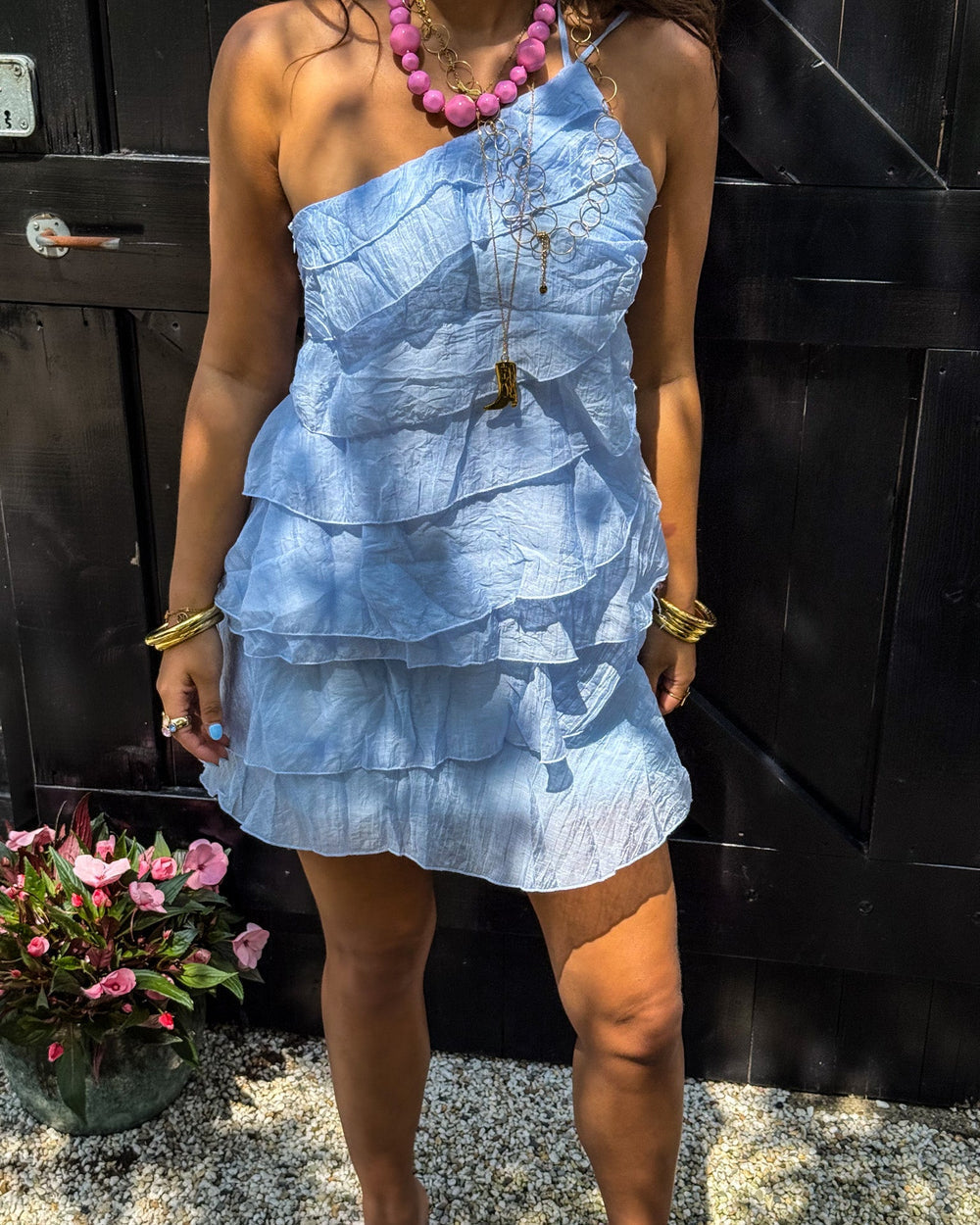 Asymmetric Ruffle Mini Dress for Women | Single Shoulder Strap Summer
