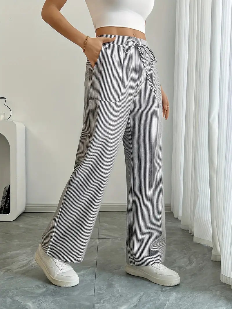 Striped Wide Flare Trousers for Women | Beach Summer