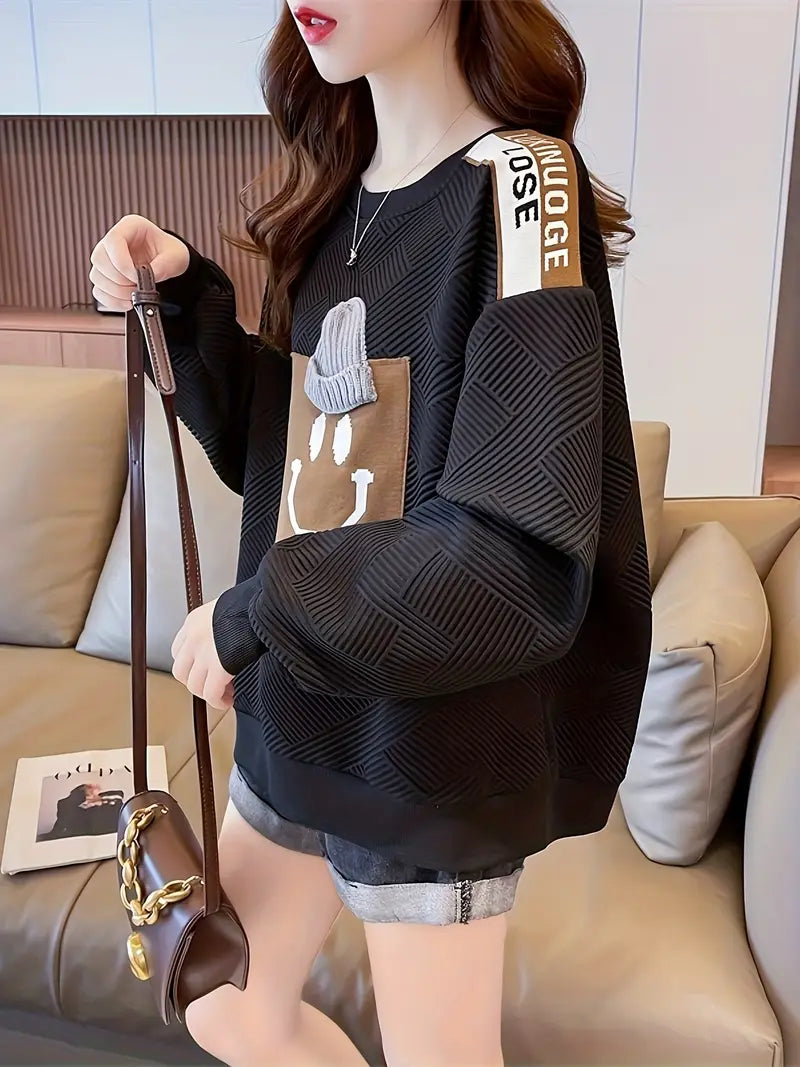Bobbie™ Women's Sweater with 3D Cartoon Print and Shoulder Details