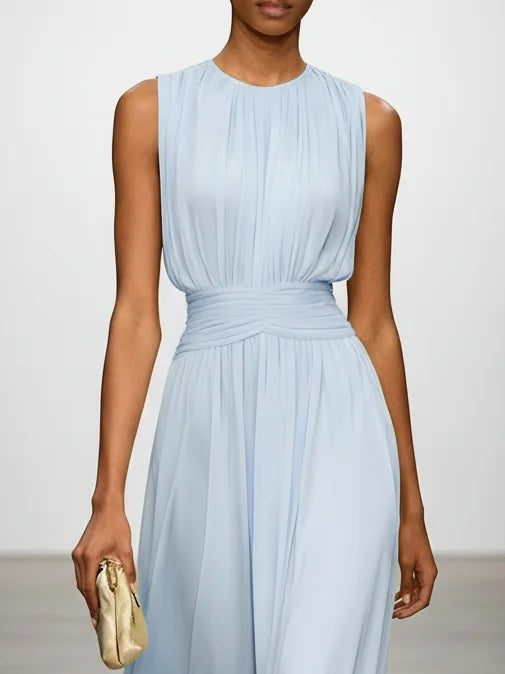 Sleeveless Ruched A-Line Chiffon Maxi Dress for Women | Wedding Guest