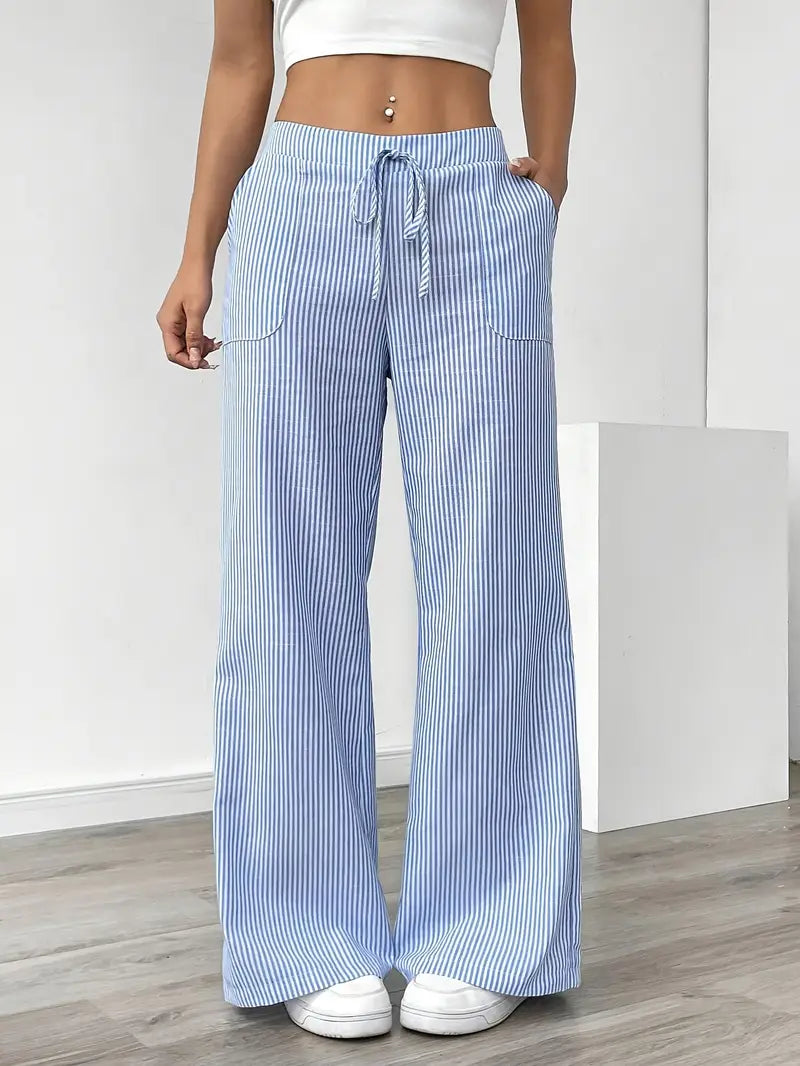 Striped Wide Flare Trousers for Women | Beach Summer