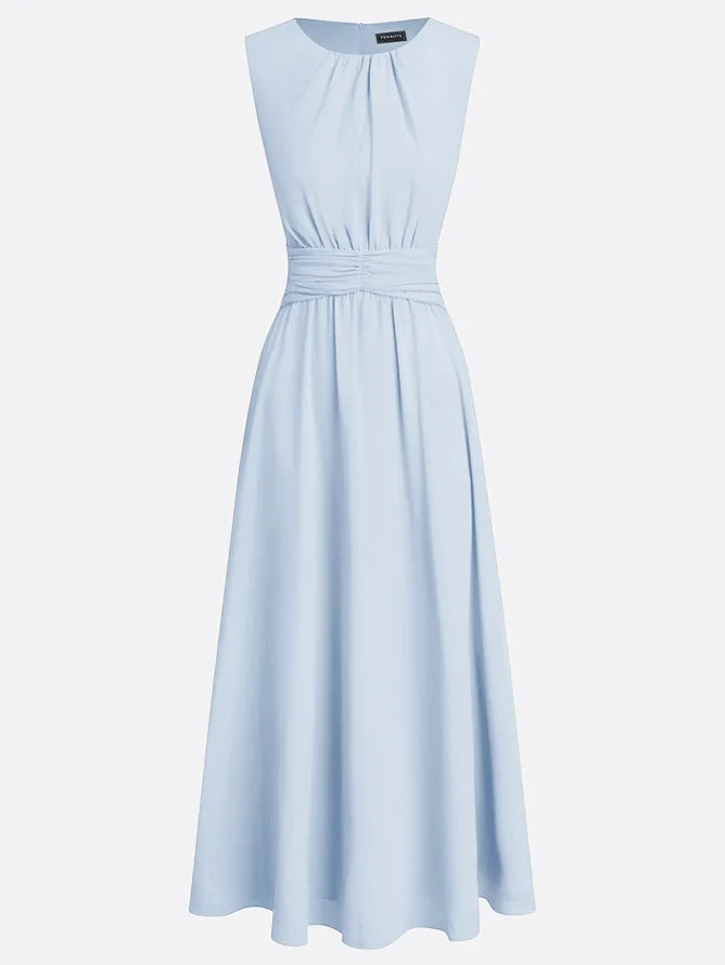 Sleeveless Ruched A-Line Chiffon Maxi Dress for Women | Wedding Guest