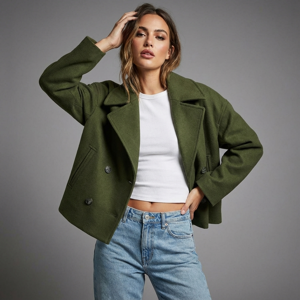 Women's Coat | Short Straight Double-Breasted Style
