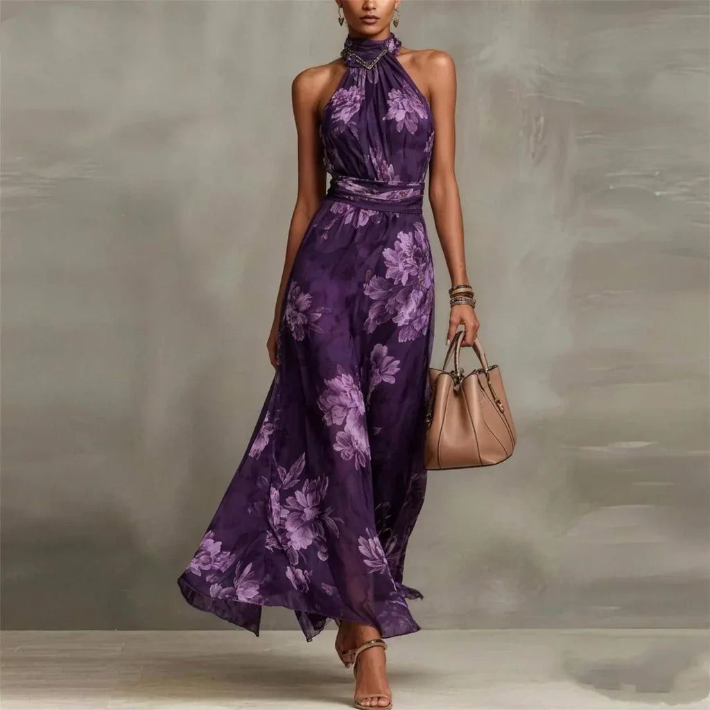 Floral Halter Neck Maxi Dress for Women | Wedding Guest