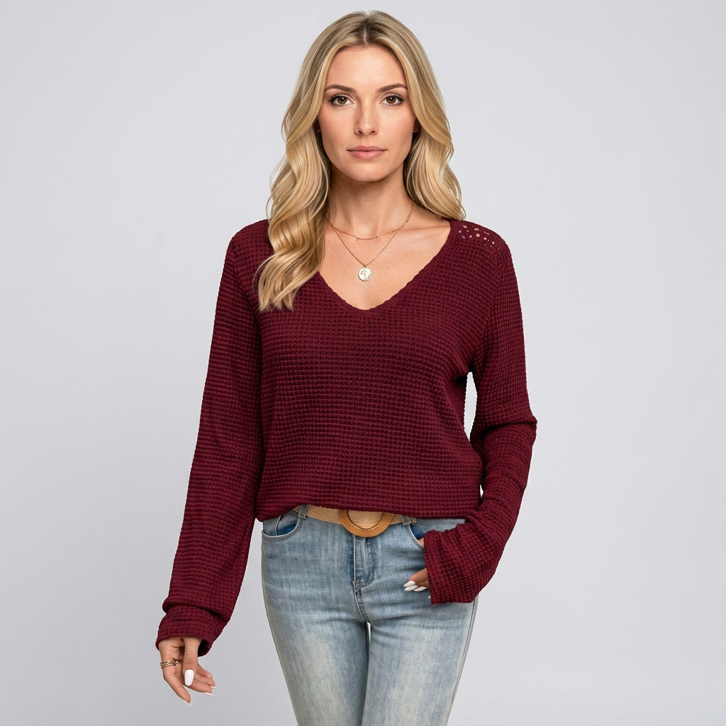 Loose Fit V-Neck Sweater with Long Sleeves