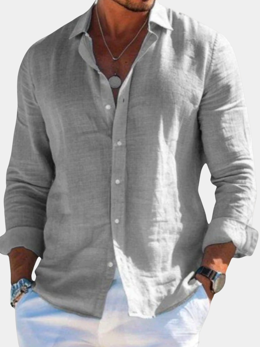 Linen Blend Long Sleeve Button Front Shirt for Men