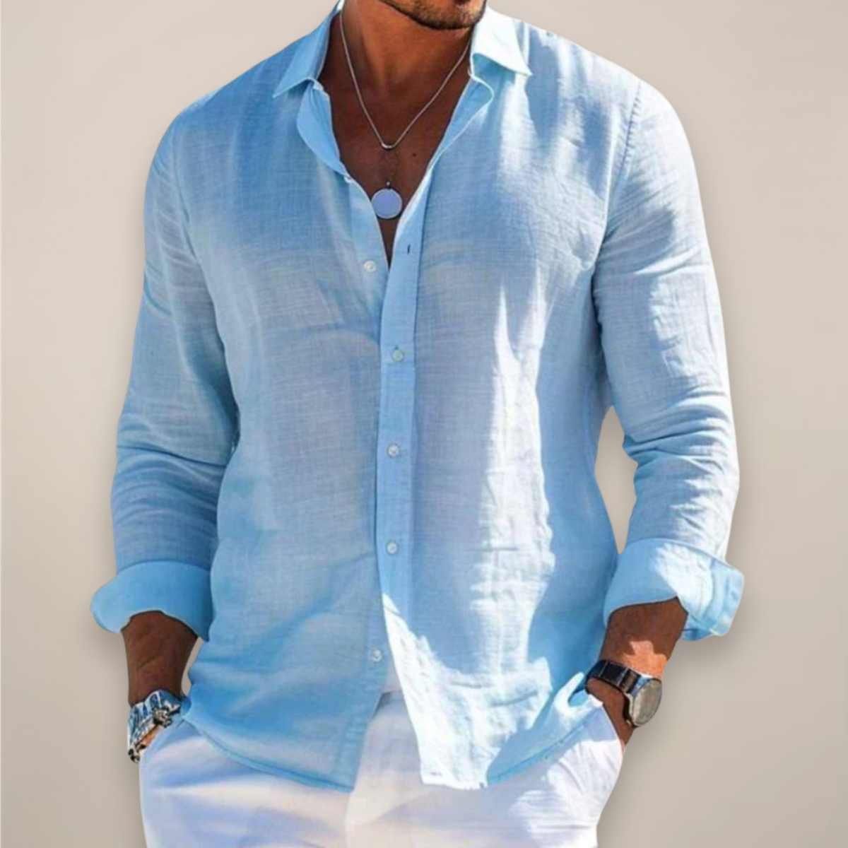 Linen Blend Long Sleeve Button Front Shirt for Men