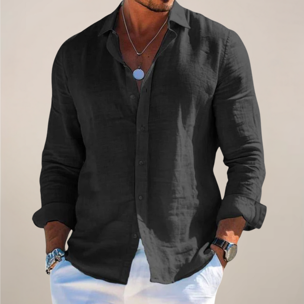Linen Blend Long Sleeve Button Front Shirt for Men