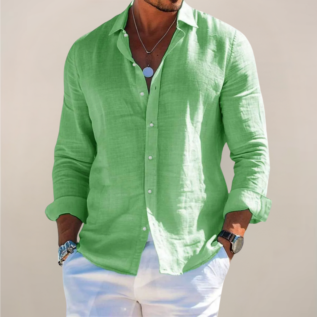 Linen Blend Long Sleeve Button Front Shirt for Men