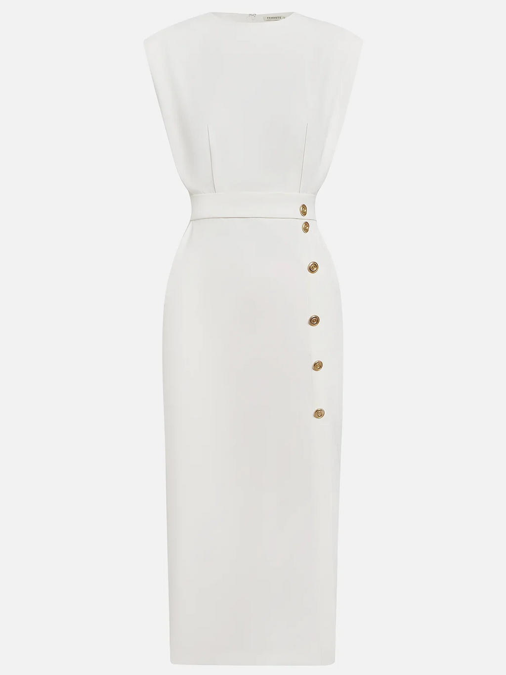Round Neck Midi Dress with Button Slit Detail for Women