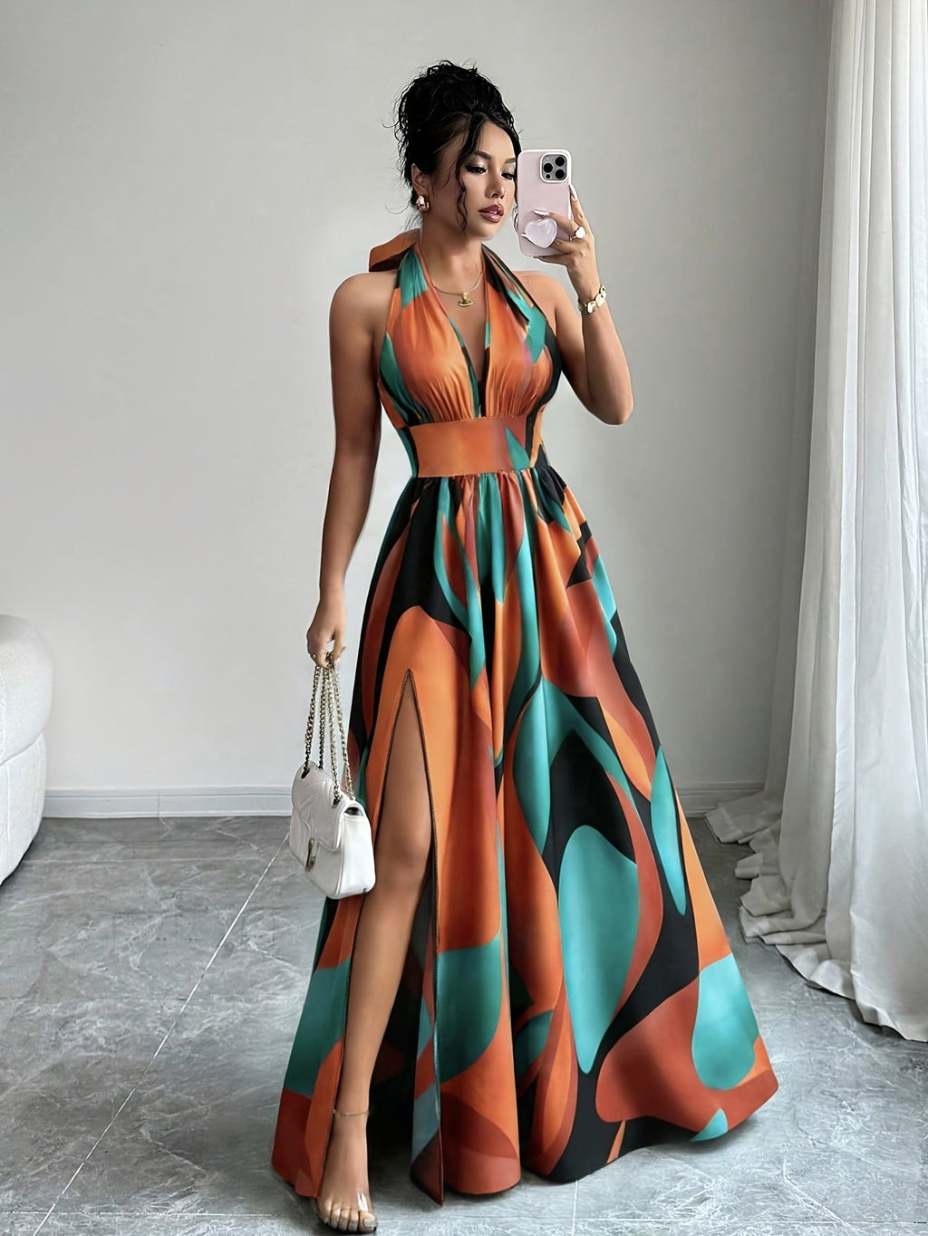 Floral Print Backless Sleeveless Maxi Dress for Women
