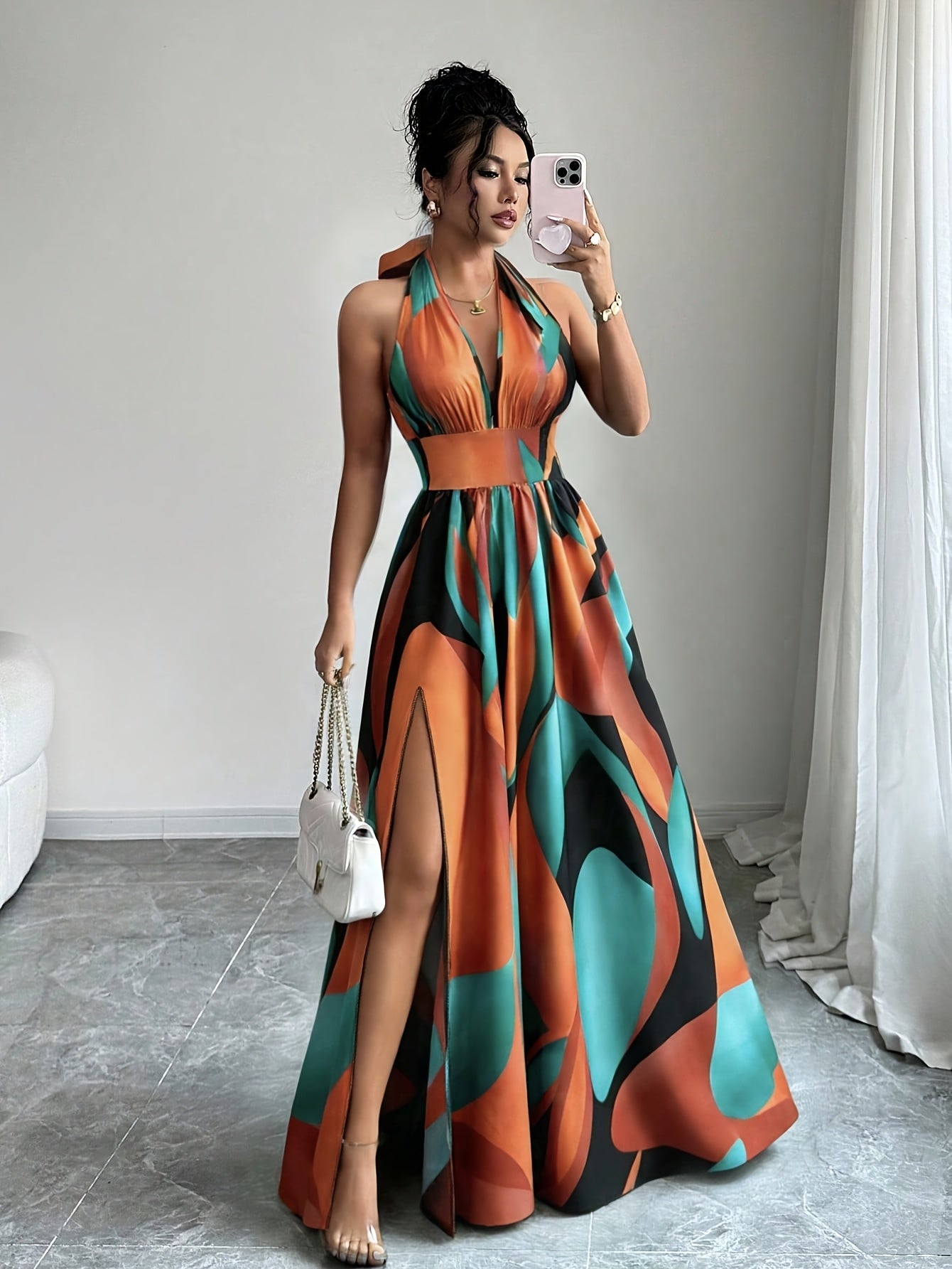 Floral Print Backless Sleeveless Maxi Dress for Women