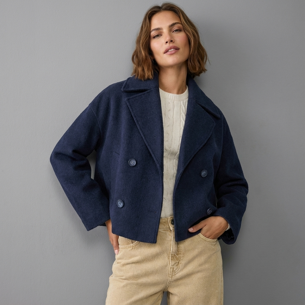Women's Coat | Short Straight Double-Breasted Style