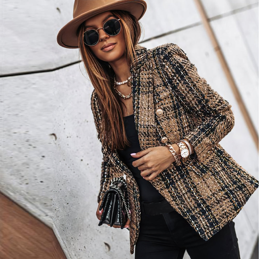 Women's Blazer | Fitted Cut with Button Closure and Check Pattern