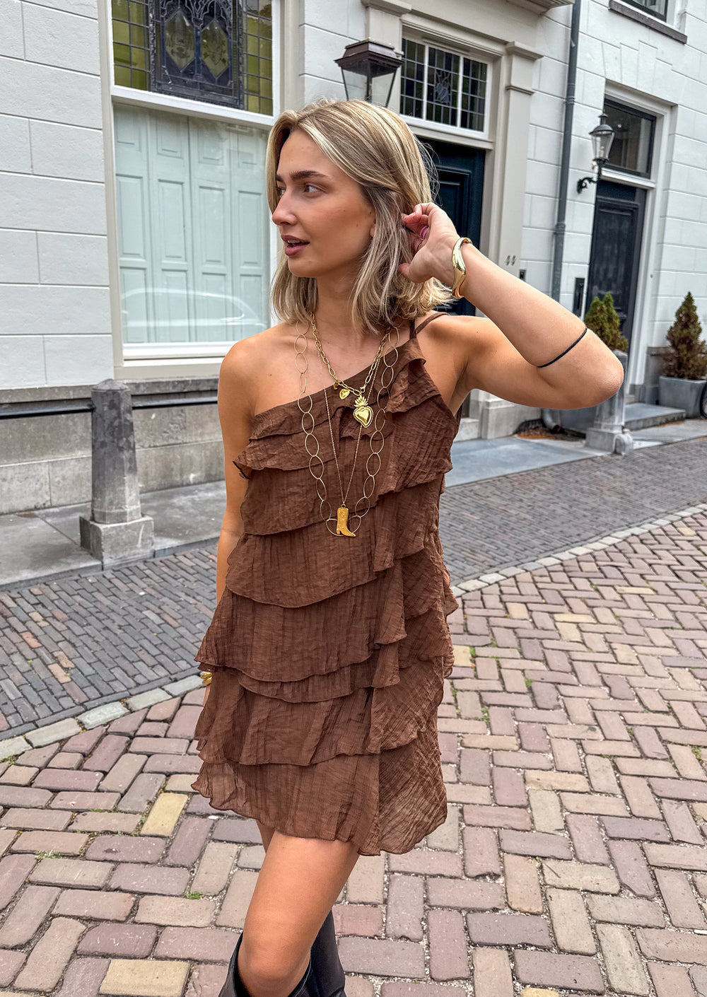 Asymmetric Ruffle Mini Dress for Women | Single Shoulder Strap Summer
