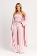 Three-Piece Co-Ord Set for Women Strapless Top Wide Leg Trousers Cardigan