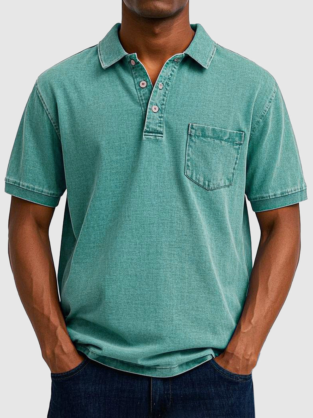 Cotton Denim Short Sleeve Polo Shirt for Men