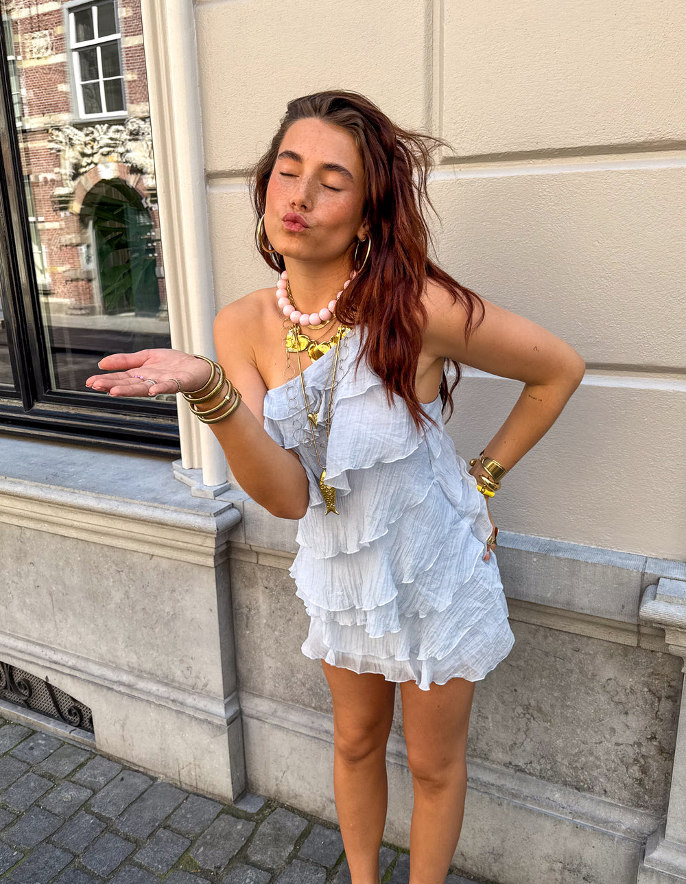 Asymmetric Ruffle Mini Dress for Women | Single Shoulder Strap Summer