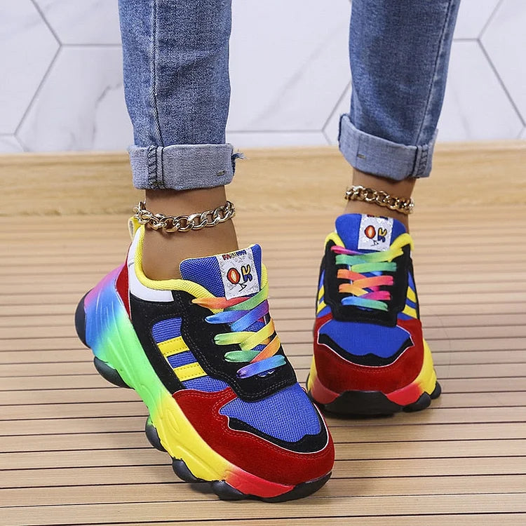Rainbow Blue Green Orthopedic Walking Sneakers with Wide Toe Box for Women