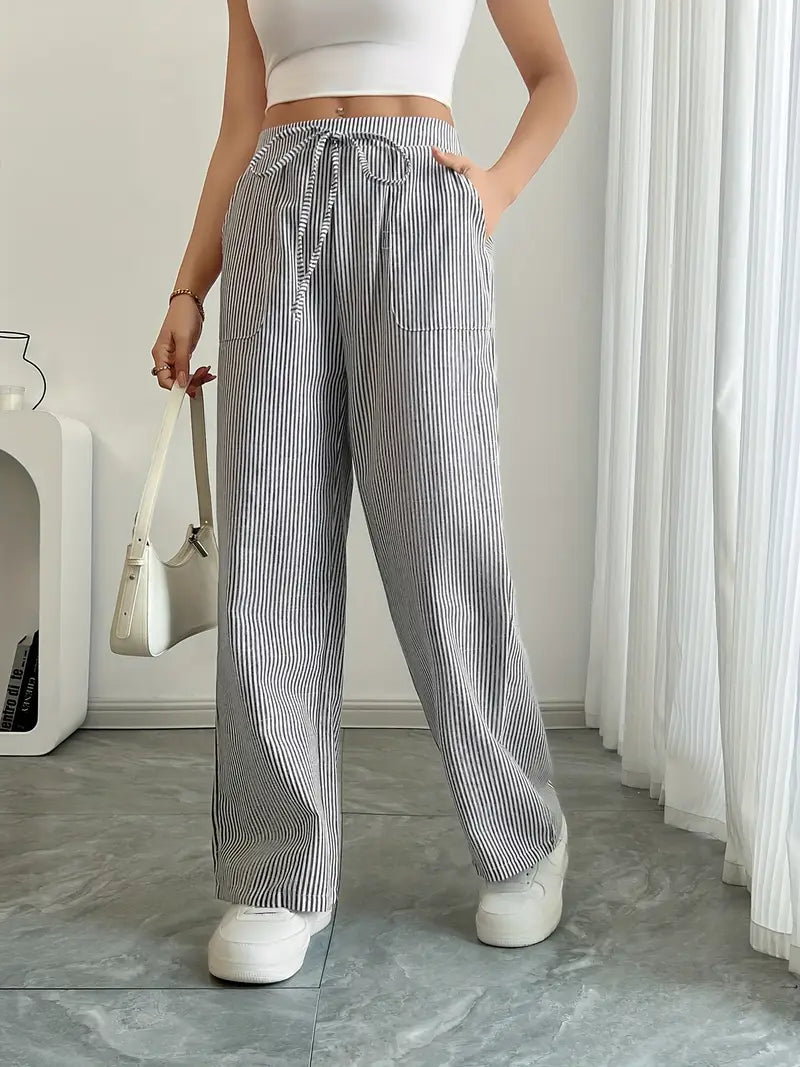 Striped Wide Flare Trousers for Women | Beach Summer