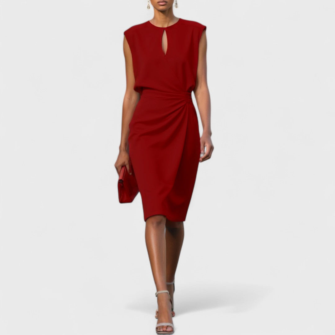 Sky Blue Fitted Midi Dress for Women | Formal and Daytime Occasions