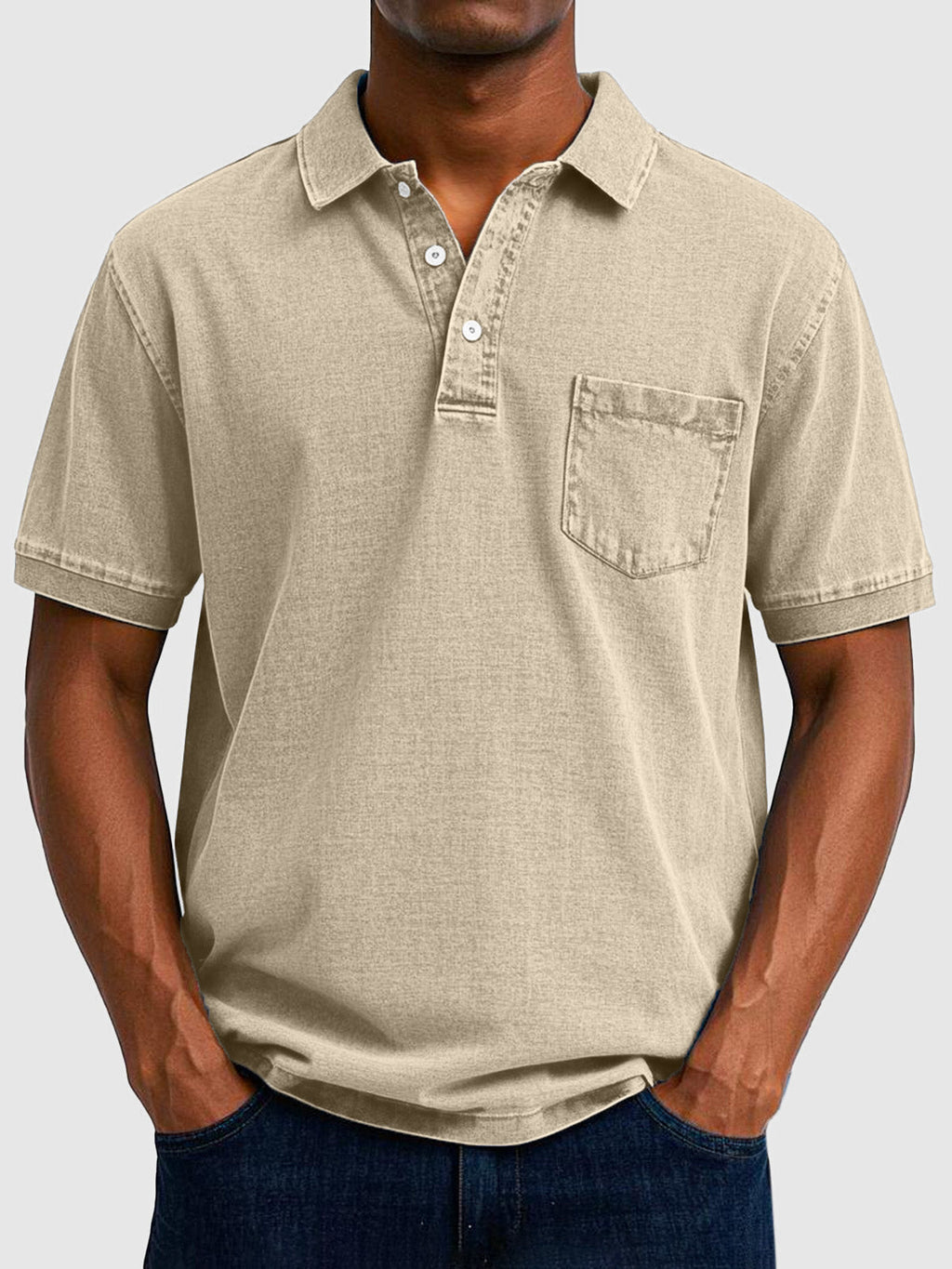 Cotton Denim Short Sleeve Polo Shirt for Men