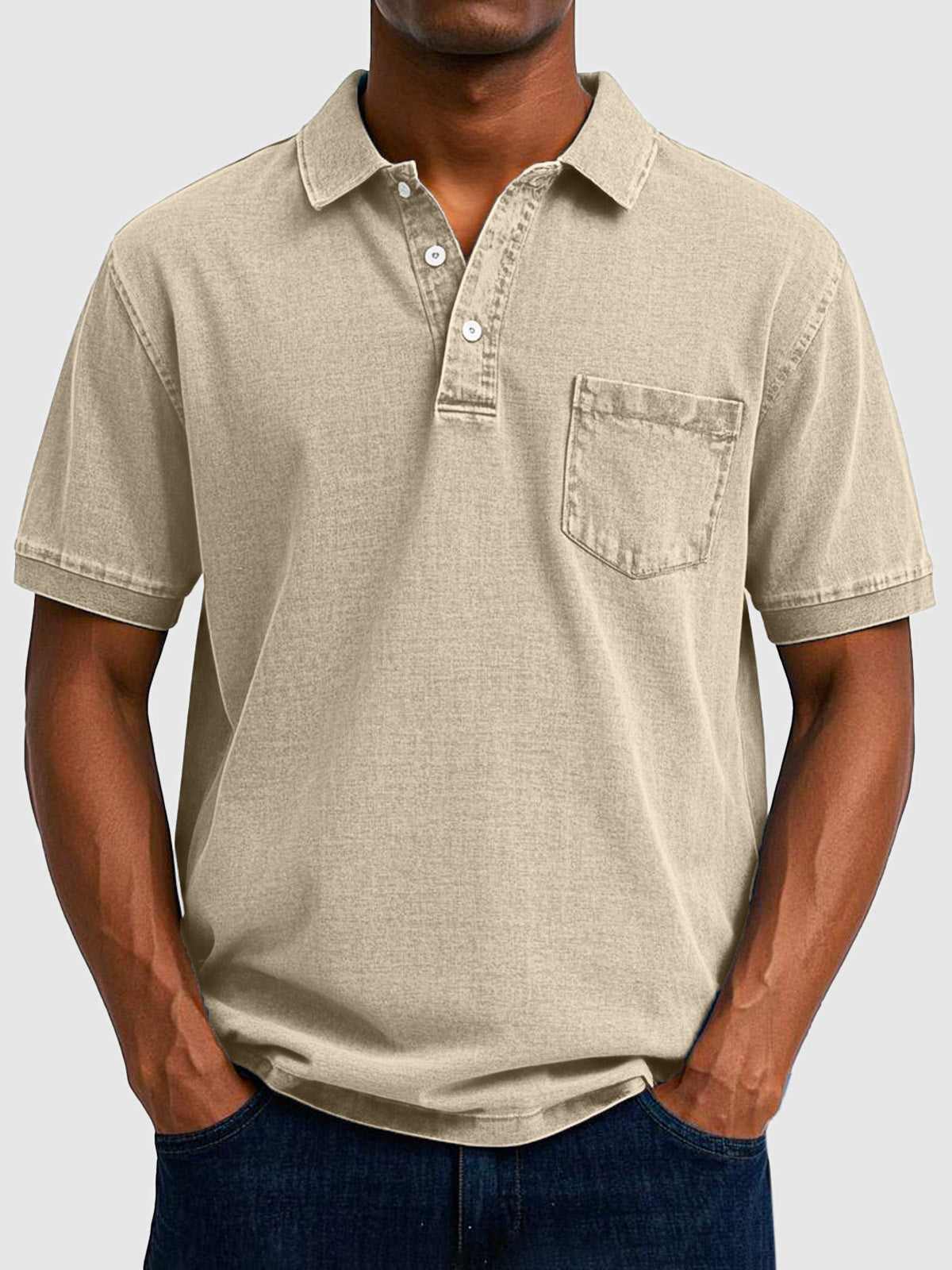 Cotton Denim Short Sleeve Polo Shirt for Men