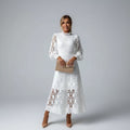 Long Sleeve High Neck Lace Midi Dress for Women | Wedding Guest