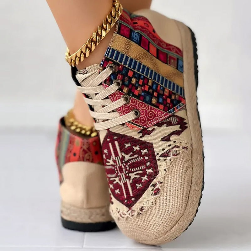 Bohemian Patterned Platform High Top Sneakers for Women | Lace Up Casual Wear