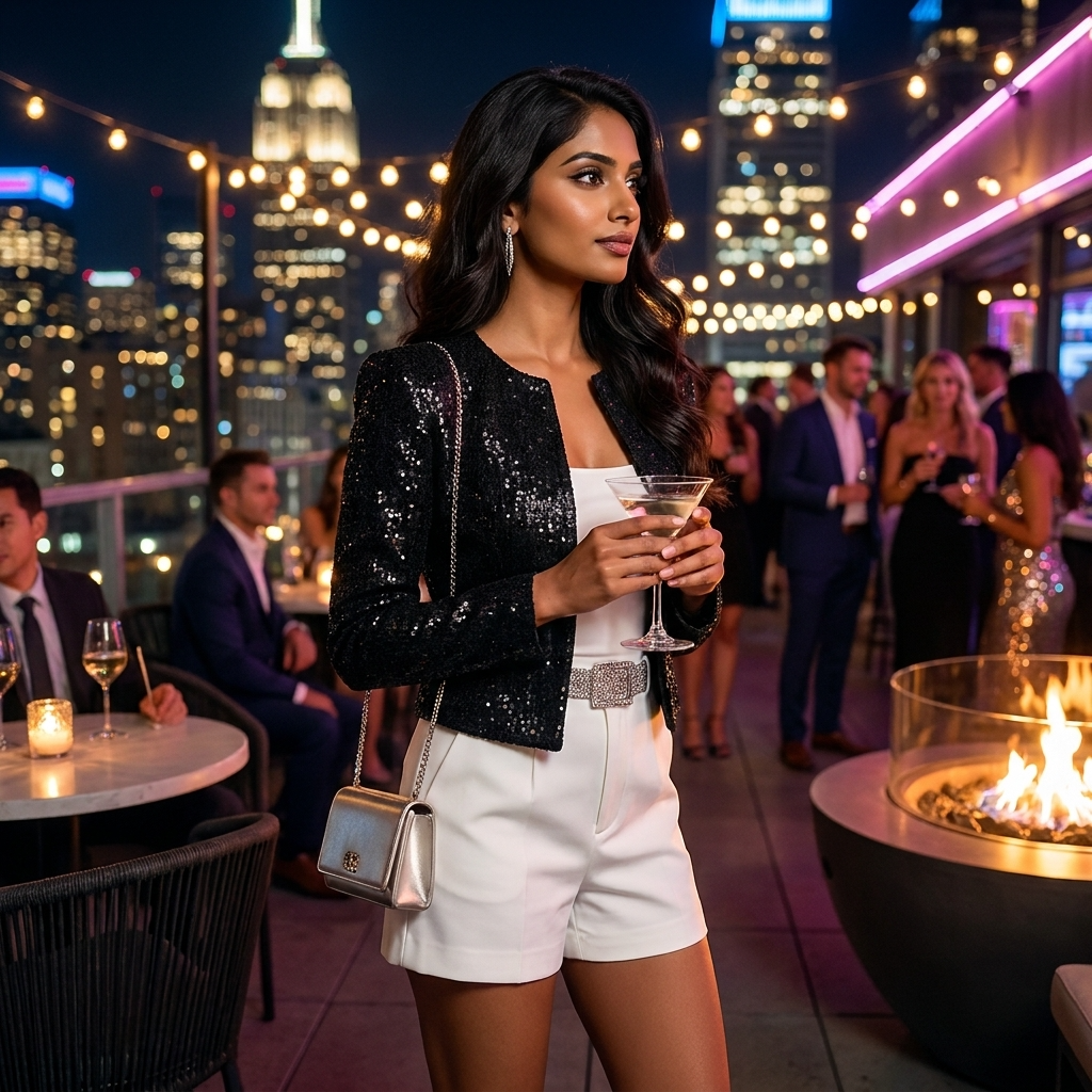 Sequin Cropped Open Front Collarless Blazer for Women | Gold Black Silver