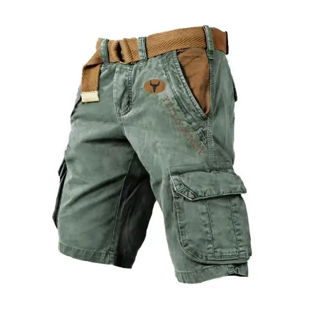 Washed Cargo Shorts with Relaxed Utility Fit for Men Summer Outdoor Wear