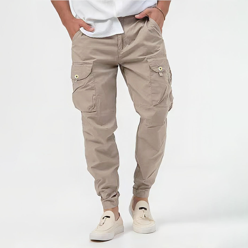 Grey Synthetic Multi-Pocket Cargo Jogger Trousers for Men