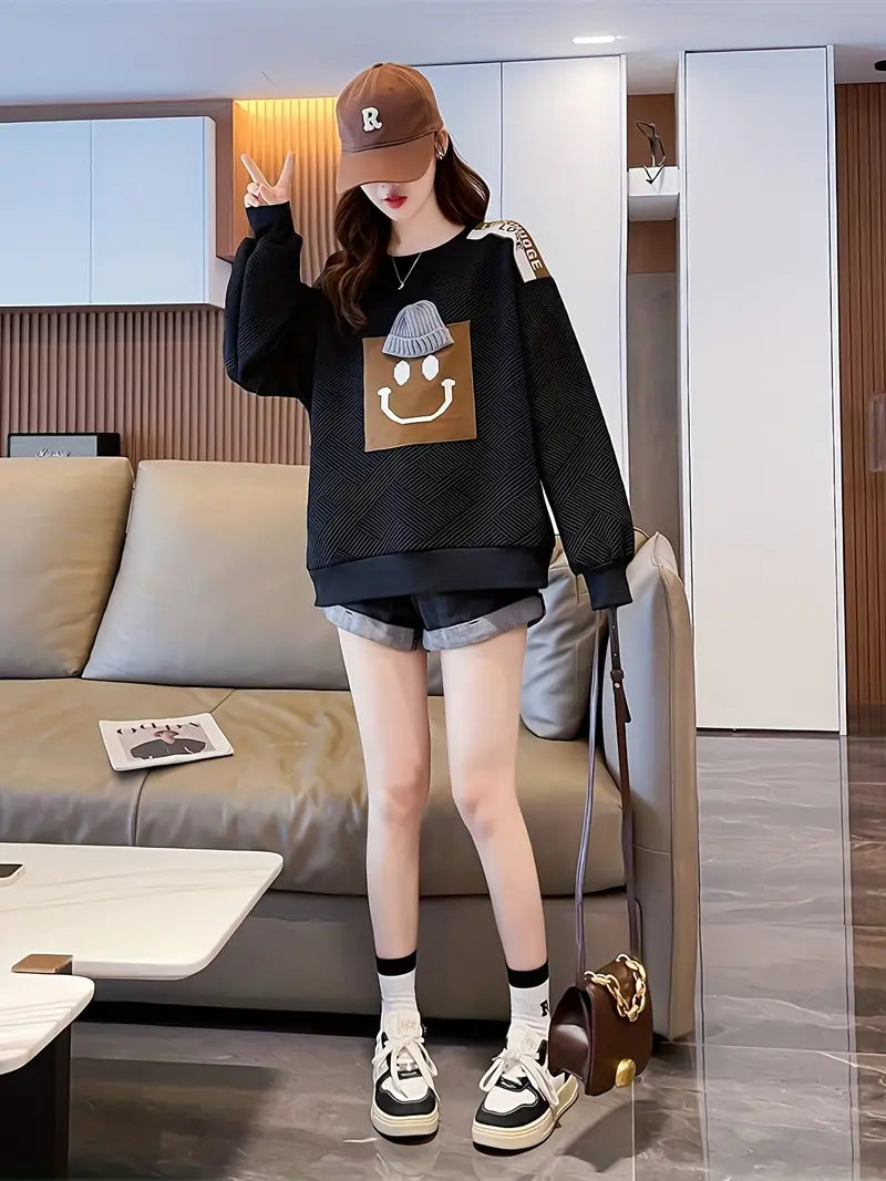 Bobbie™ Women's Sweater with 3D Cartoon Print and Shoulder Details